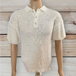 Damon vintage cream knit short sleeve collar shirt M